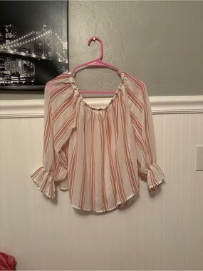 Forever 21 White Blouse with Coral Stripes